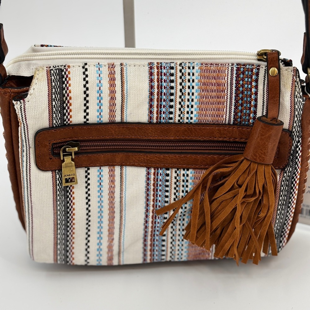 Jen & Co Morgan Crossbody Bag Womens Small Rust Boho Striped‎ Vegan M1918-BOHO